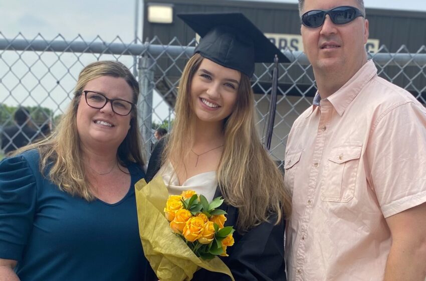 Grace West is pictured with her parents, Jill and Daryl Rembinski.