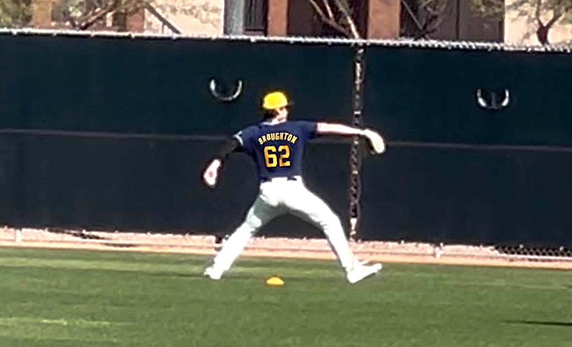Joey2 - Social House News Joey Broughton throwing at the Brewers spring training facility