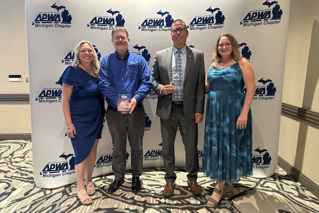 Pictured (from left) are APWA Past President Brandy Siedlaczek, Fleis and Vandenbrink Senior Project Manager Trevor Woollat, Northville Township Public Services Director Bob Belair and APWA President Jennifer Lawson