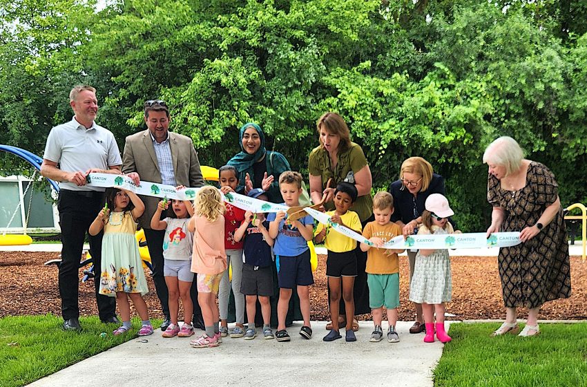 Canton officials helped neighborhood children cut the ribbon on the renovated Barchester Park.