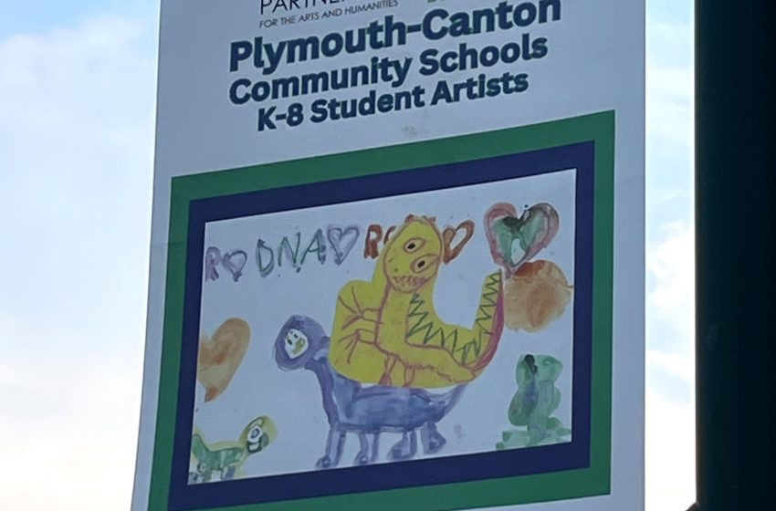 One of the 150 pieces of P-CCS students' artwork displayed on light posts throughout Canton.