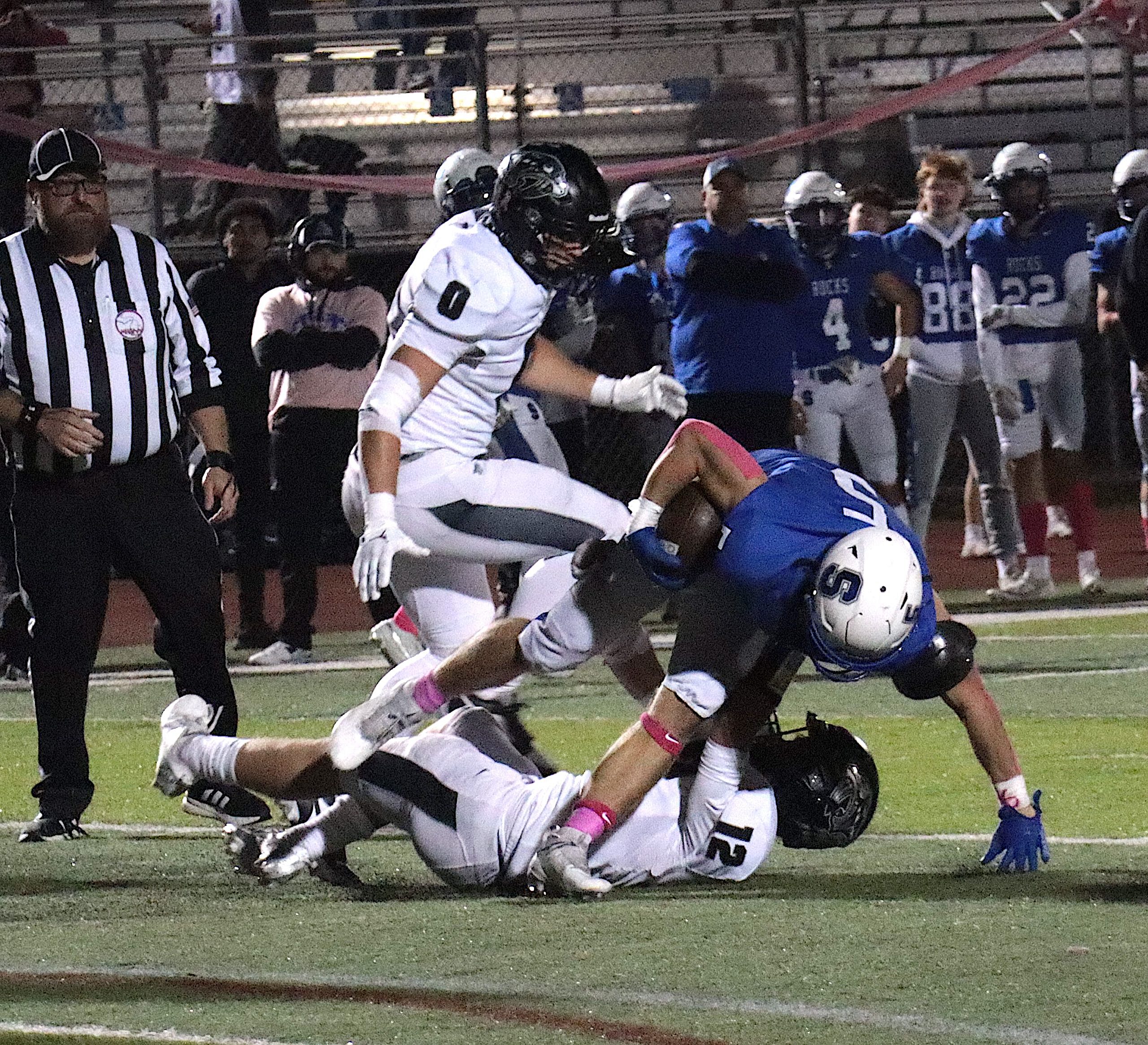 MaxHornbacher2 - Social House News Plymouth senior-to-be Max Hornbacher brings down a Salem ball carrier during a game last fall.