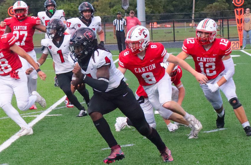 Churchill senior Dalvon Wideman gets the edge against Canton during Thursday night's season opener at the P-CEP's new North Field.