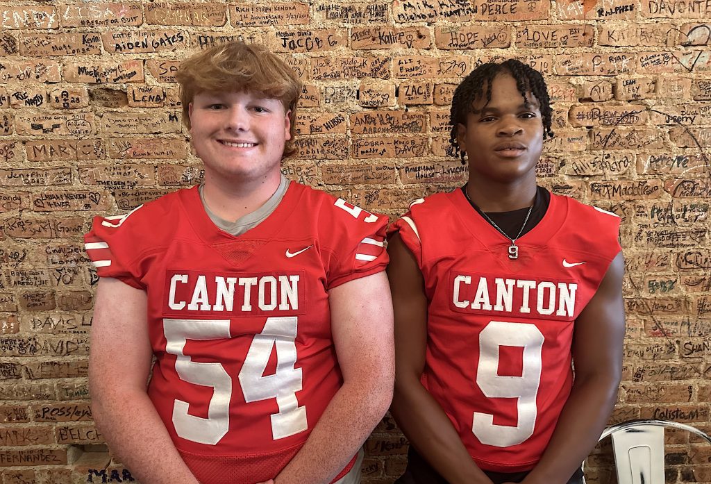 Pictured are Canton Cobras Colin Wetmore and Elliott Patten at the KLAA Football Media Day event held at Genitti's in Northville.