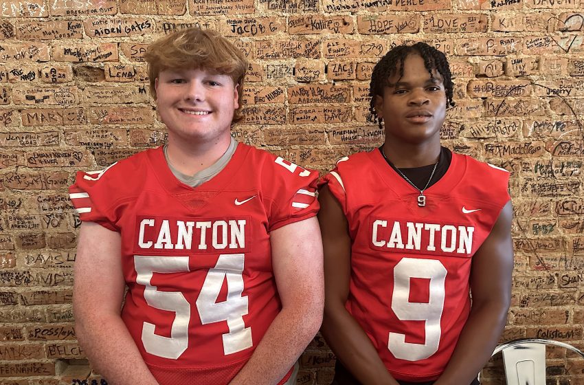 Pictured are Canton Cobras Colin Wetmore and Elliott Patten at the KLAA Football Media Day event held at Genitti's in Northville.