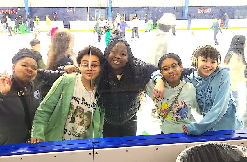 B.L.O.C.K. participants are pictured at an ice-skating activity.
