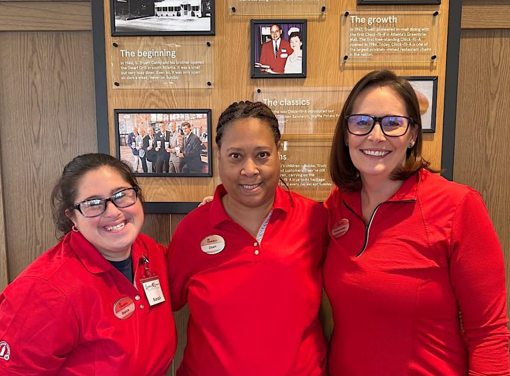 Pictured are Bianca Samona (left), Dawn Thomas (middle), and Northville Chick-fil-A owner/operator Amanda Whitsel.
