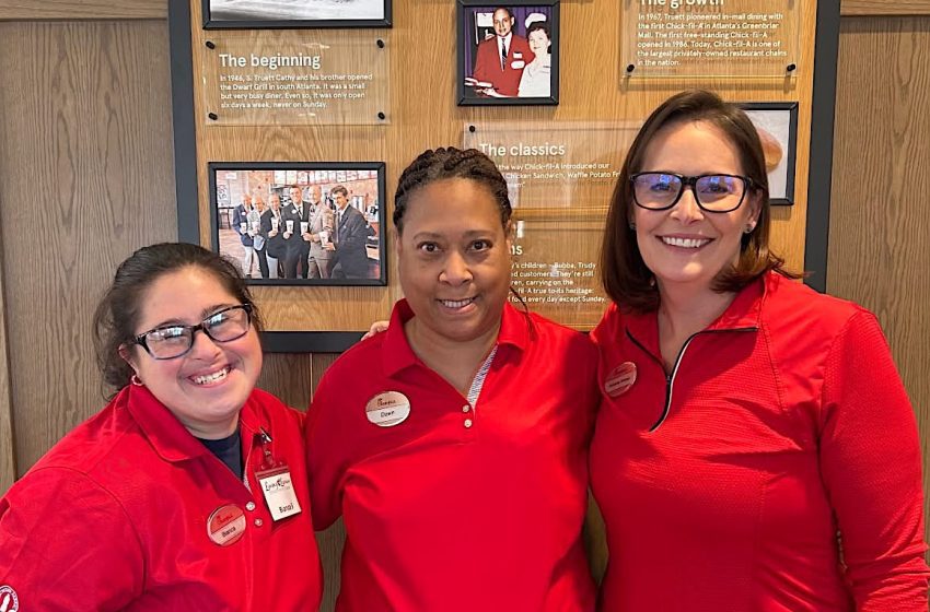 Pictured are Bianca Samona (left), Dawn Thomas (middle), and Northville Chick-fil-A owner/operator Amanda Whitsel.
