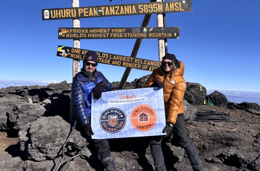 Steve and Shawna Annear are pictured at the summit of Mount Kilimanjaro