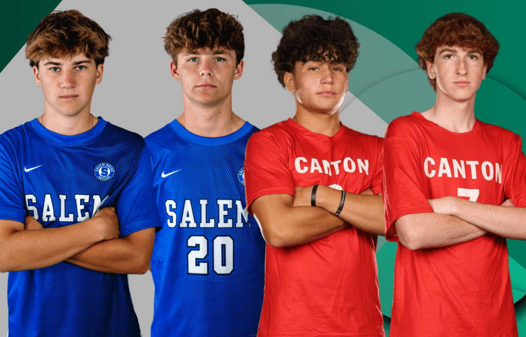 Pictured from left are Anthony Falsetta, Jack Madzia, Maksim Argote and Andrew Covino, all of whom will be playing in Thursday's pivotal soccer match between Salem and Canton. All four players are also members of the SJ5K planning committee.