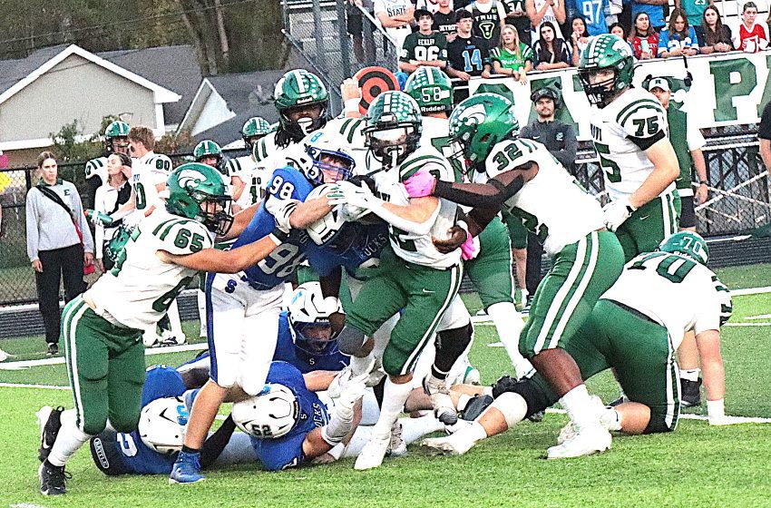 Novi running back Anthony Madafferi is stuffed for no gain by the Salem front seven.